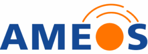 Logo of the AMEOS group, a leading healthcare provider in German-speaking countries, operating over 95 facilities including hospitals and rehabilitation centers across more than 50 locations since its founding in 2020.